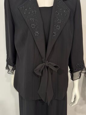 Elegant Black Floral-Embroidered Women's Dress with Tie Front